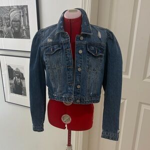 Blank NYC Distressed Denim Jacket with Puff Shoulders